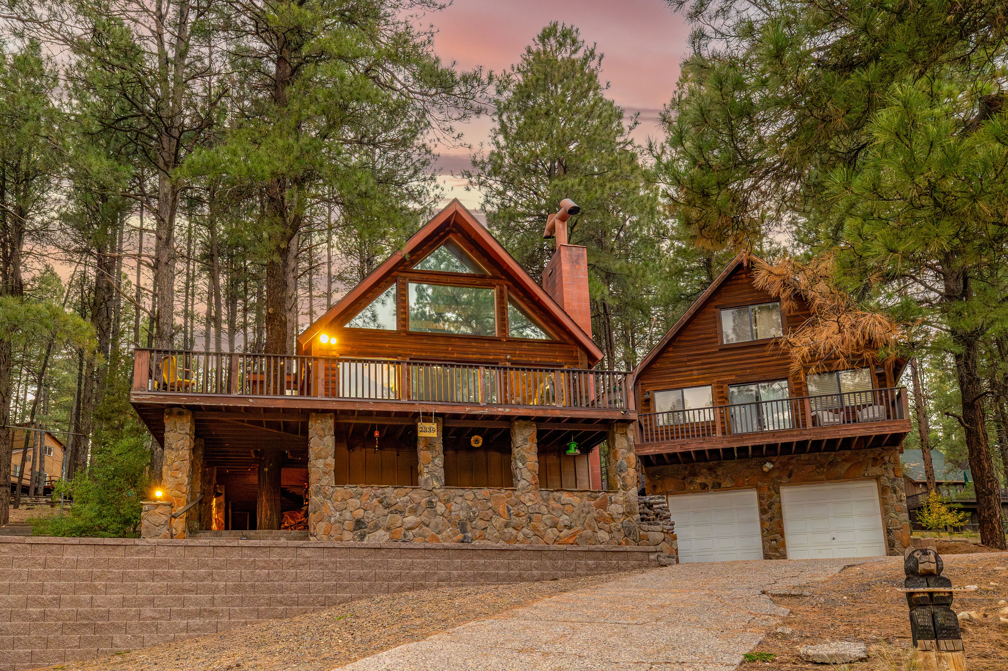 Beautiful A-Frame cabin sitting in the tree tops of the Ponderosa Pines. 