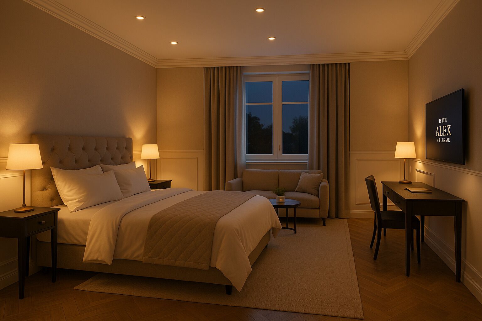 Hypo-allergenic bedding, in-room safe, desk, laptop workspace