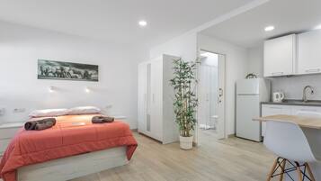 Een strijkplank/strijkijzer, wifi, beddengoed