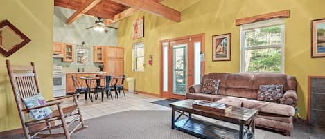 TV, fireplace, DVD player, books