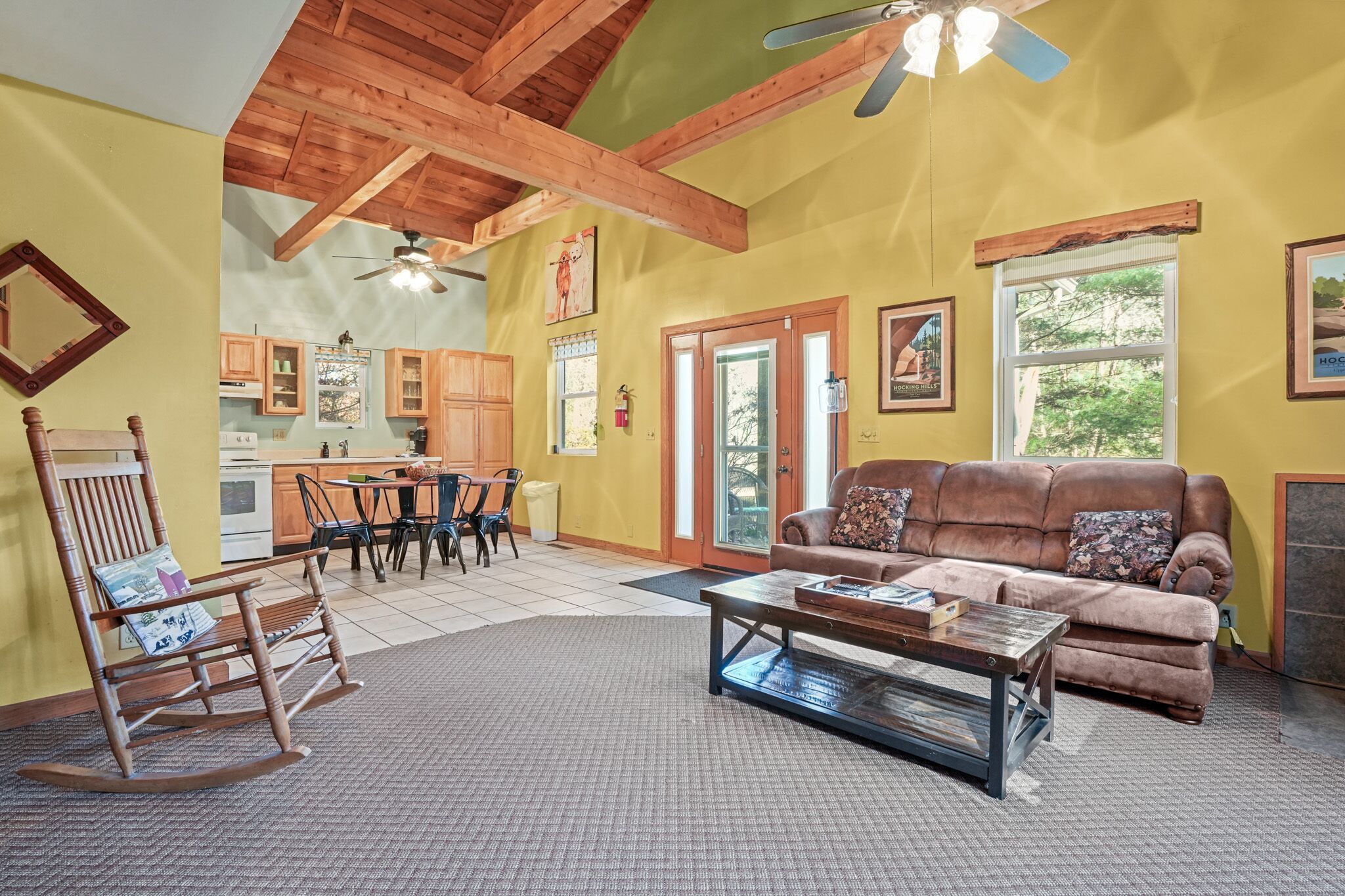 TV, caminetto, lettore DVD, libri