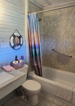 Séchoir à cheveux, serviettes fournies, savon, papier de toilette