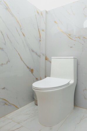 Shower, towels, soap, shampoo