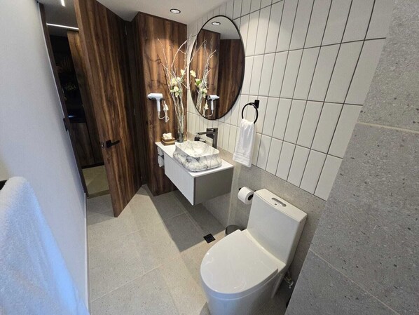 Phòng Suite (501) | Phòng tắm | Buồng tắm vòi sen, khăn tắm, xà phòng, dầu gội 