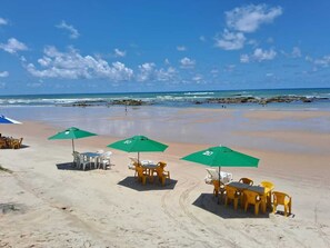 On the beach, white sand