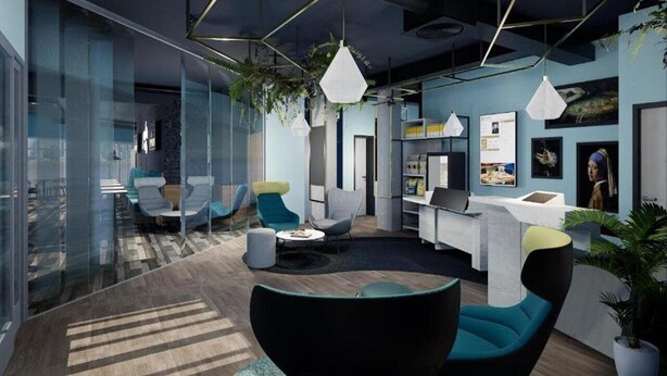 A modern office space with glass partitions, comfortable seating, and a reception area. - Aparthotel Adagio Antwerp City Center (Antwerp)