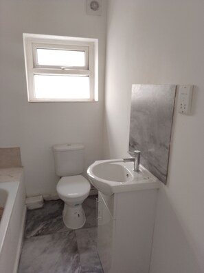 Bidet, soap, toilet paper