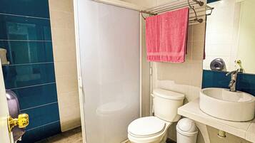 Ducha, toallas, jabón, papel higiénico