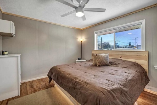 1 bedroom, desk, iron/ironing board, travel cot