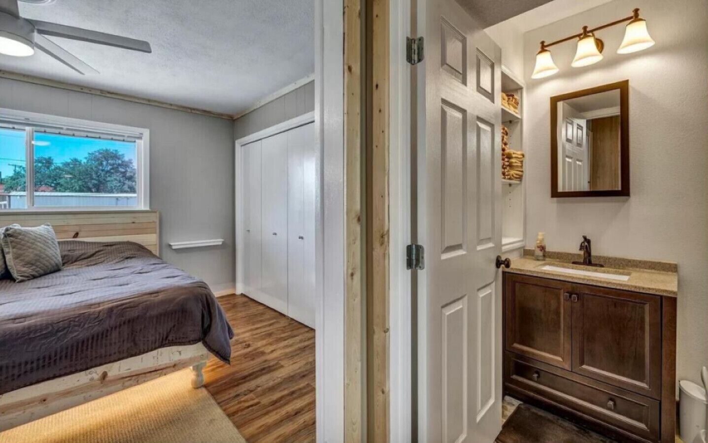 1 bedroom, desk, iron/ironing board, travel crib