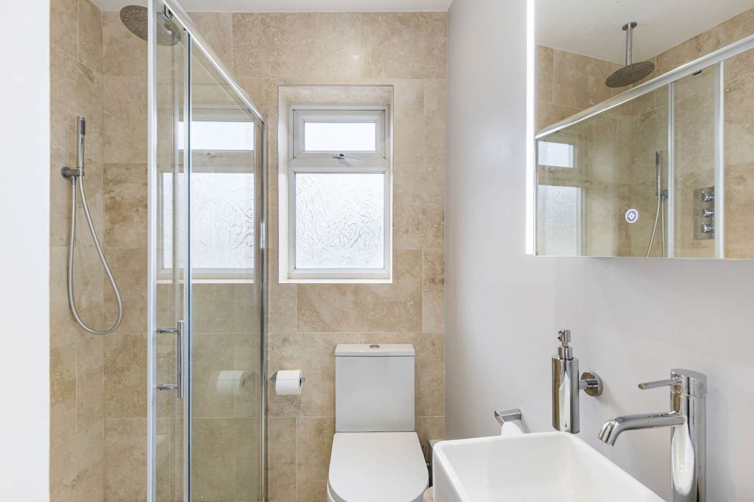 Shower, soap, toilet paper