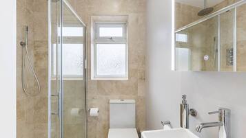 Shower, soap, toilet paper