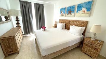 Luxury-Apartment, 2 Schlafzimmer, Poolblick, Poolseite | Bettwäsche aus ägyptischer Baumwolle, hochwertige Bettwaren