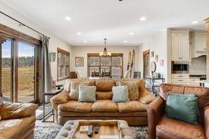 TV, fireplace, books