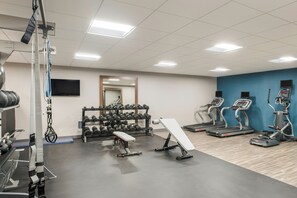 A gym with treadmills, dumbbells, and a squat rack. - Hampton Inn & Suites Houghton (Houghton)