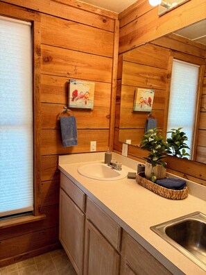 Ducha, secador de pelo, toallas, jabón