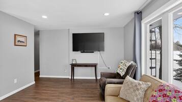 TV, fireplace, table tennis, books