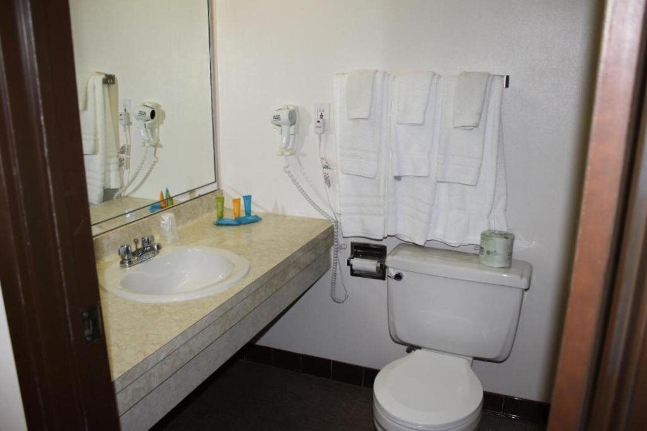 A bathroom with a sink, mirror, hairdryer, and towel rack.