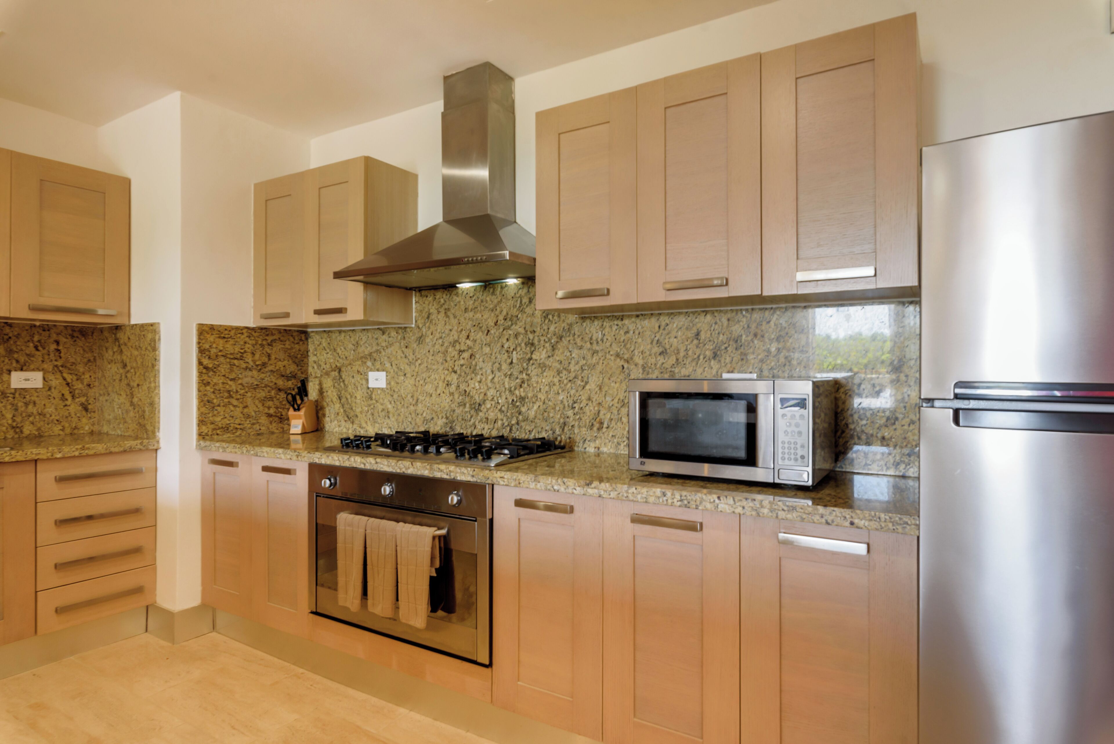 Frigorífico, microondas, horno y placa de cocina