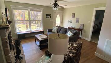 TV, fireplace, DVD player, books