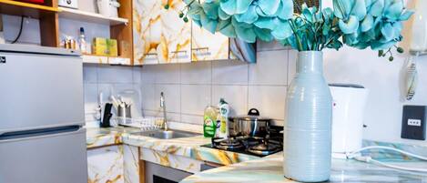 Kjøleskap, mikrobølgeovn, ovn og kokeplater