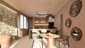 Deluxe Apartment, Balcony, Sea View | Dining room