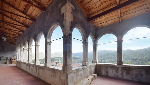 A covered outdoor area with a wooden ceiling and multiple arches. - 4 bedroom cozy home in Montenero Val Cocchiar (Montenero Val Cocchiar)