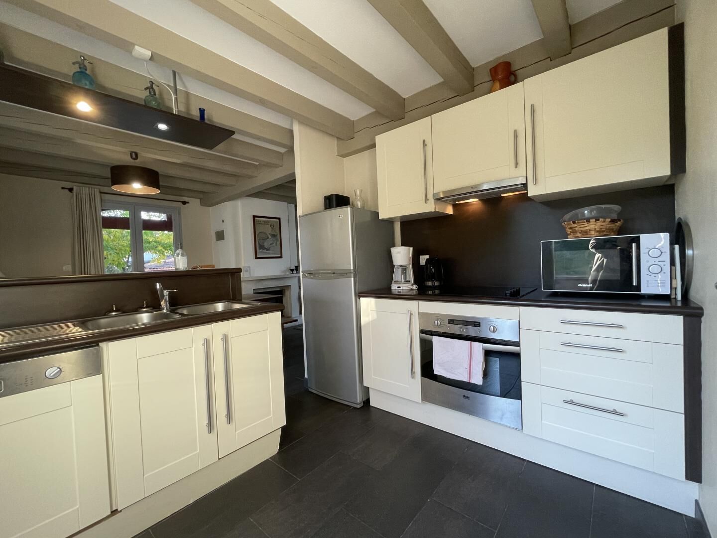 Fridge, microwave, dishwasher