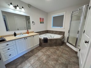 Bidet, towels, soap, toilet paper