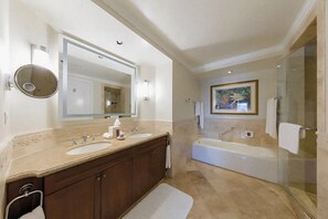 Eco-friendly toiletries, hair dryer, towels, soap