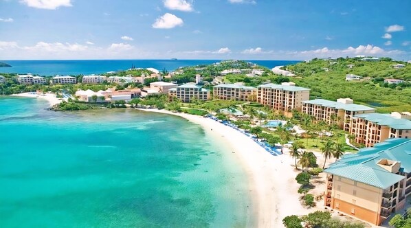 On the beach, sun loungers, beach towels