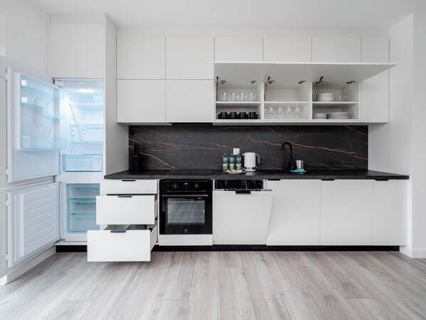 Fridge, oven, stovetop, dishwasher