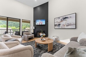 Smart TV, fireplace, video games, books