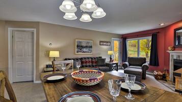 TV, fireplace, DVD player, video library