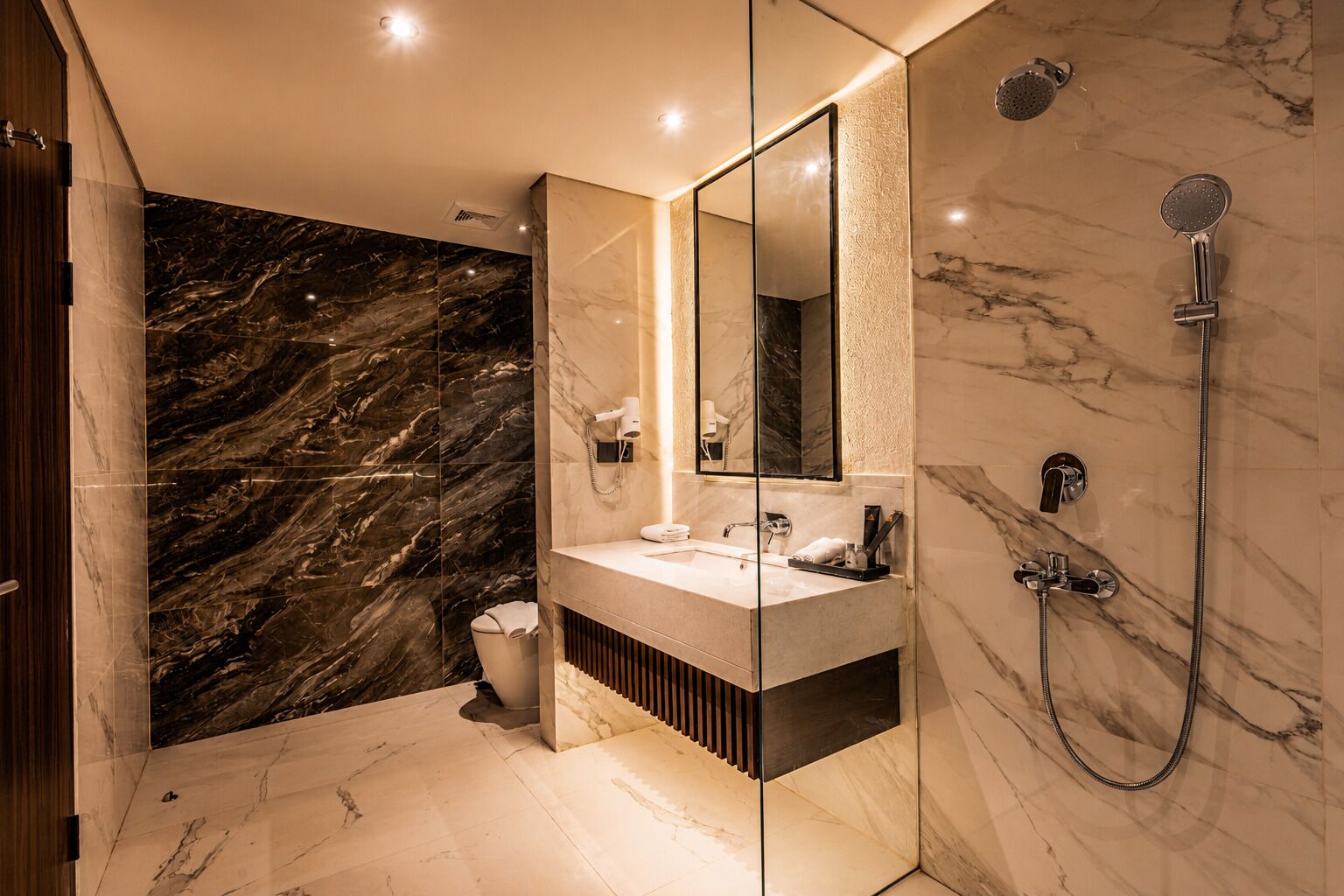 Family Penthouse | Bathroom | Hair dryer, slippers, towels, soap