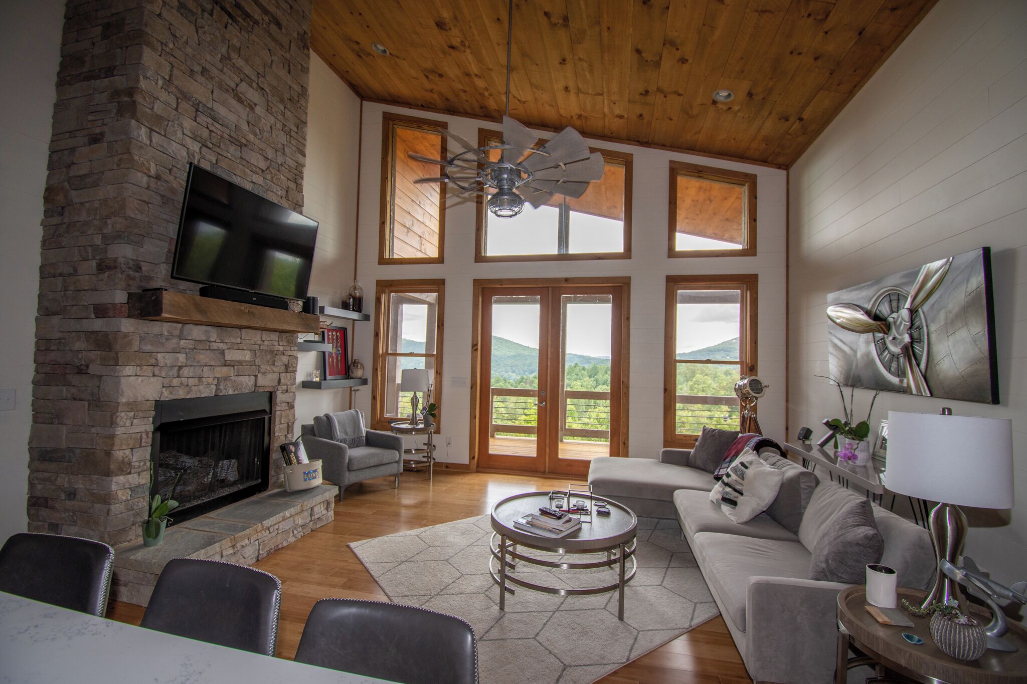 Televisión y chimenea 