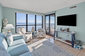 TV - Luxury Oceanfront Corner Condo-Panoramic Views, Pool, Hot Tub & Walk to Main Street (North Myrtle Beach)