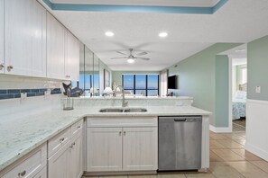 Fridge, microwave, oven, stovetop - Luxury Oceanfront Corner Condo-Panoramic Views, Pool, Hot Tub & Walk to Main Street (North Myrtle Beach)