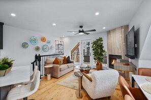 TV, fireplace