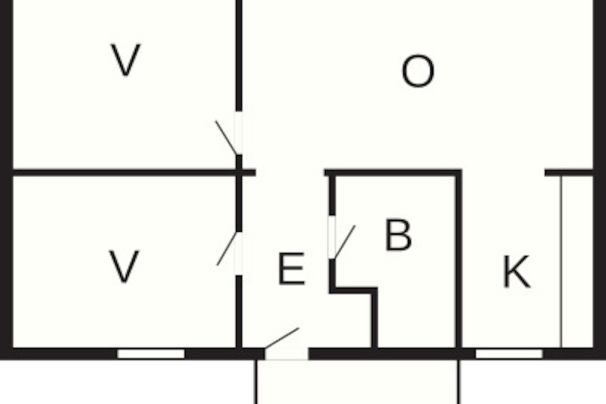 Plano de planta con habitaciones identificadas: TE, V, O, B, E y K.