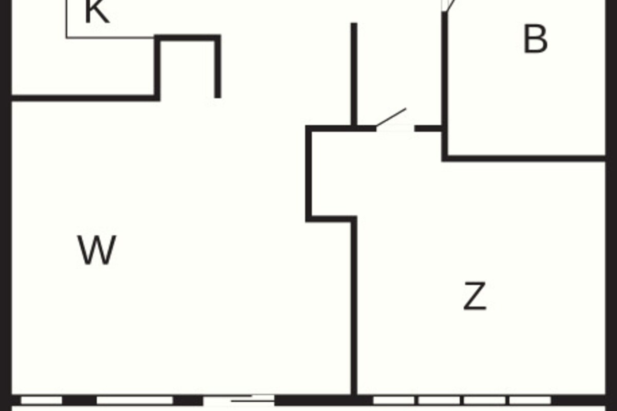 En planritning med rummen E, F, K, W, B och Z tydligt markerade, som visar hur ett hotell är planerat.