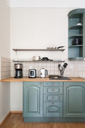 Standard Apartment, Private Bathroom | Private kitchen | Full-size fridge, microwave, oven, stovetop