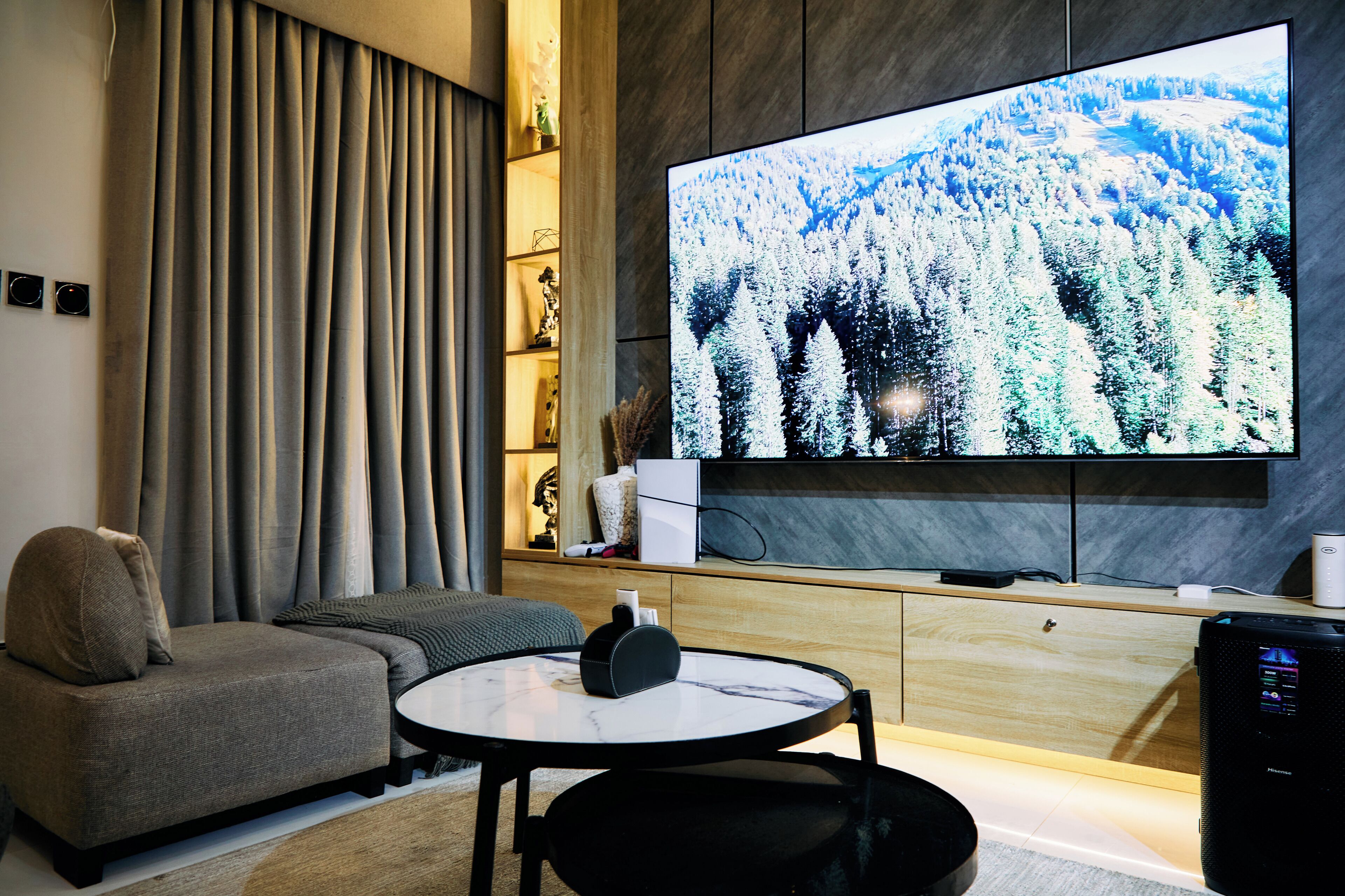 Luksusleilighet, balkong, byutsikt | Oppholdsområde