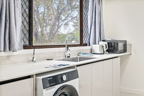 Fridge, microwave, stovetop, toaster