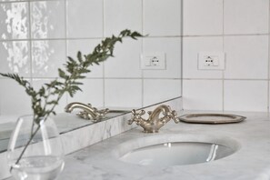 Shower, hair dryer, bidet, towels