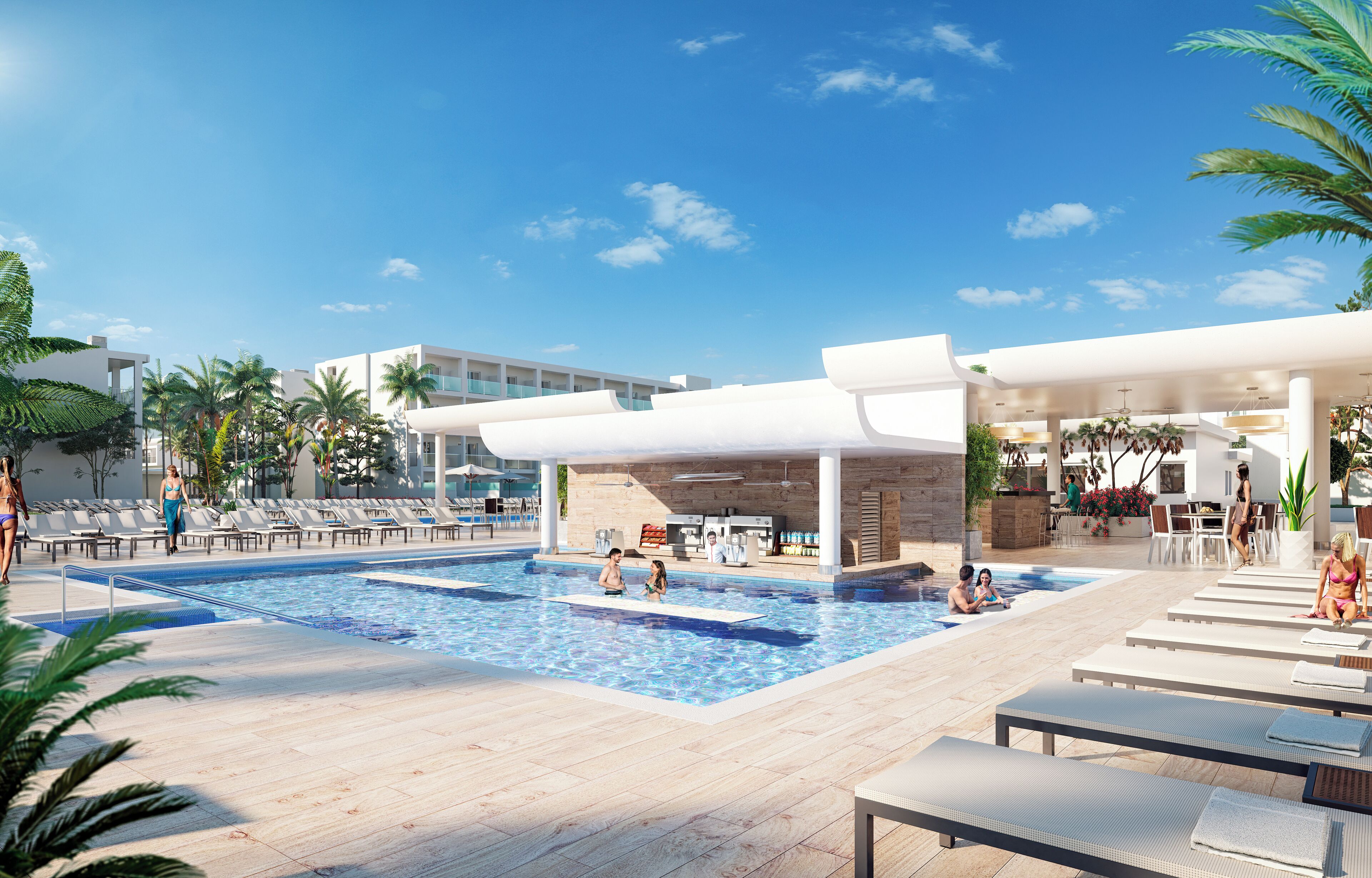 5 outdoor pools, pool umbrellas, pool loungers