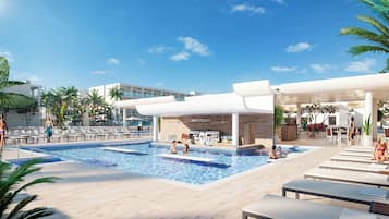 5 outdoor pools, pool umbrellas, pool loungers