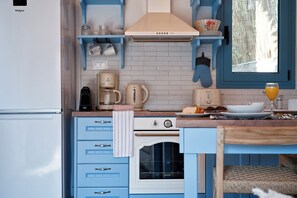 Fridge, oven, stovetop, coffee/tea maker