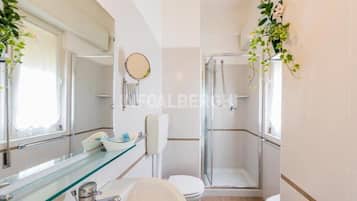 Shower, free toiletries, hair dryer, towels