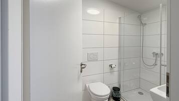 Hair dryer, bidet, towels, toilet paper